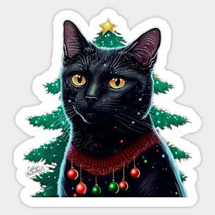 Meowy Christmas Black Cat Sticker